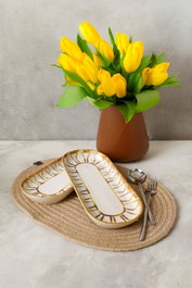 Hermia Set de Platos de Cerámica Blanco, Marrón y Amarillo (2 piezas) inevitablemente elegante